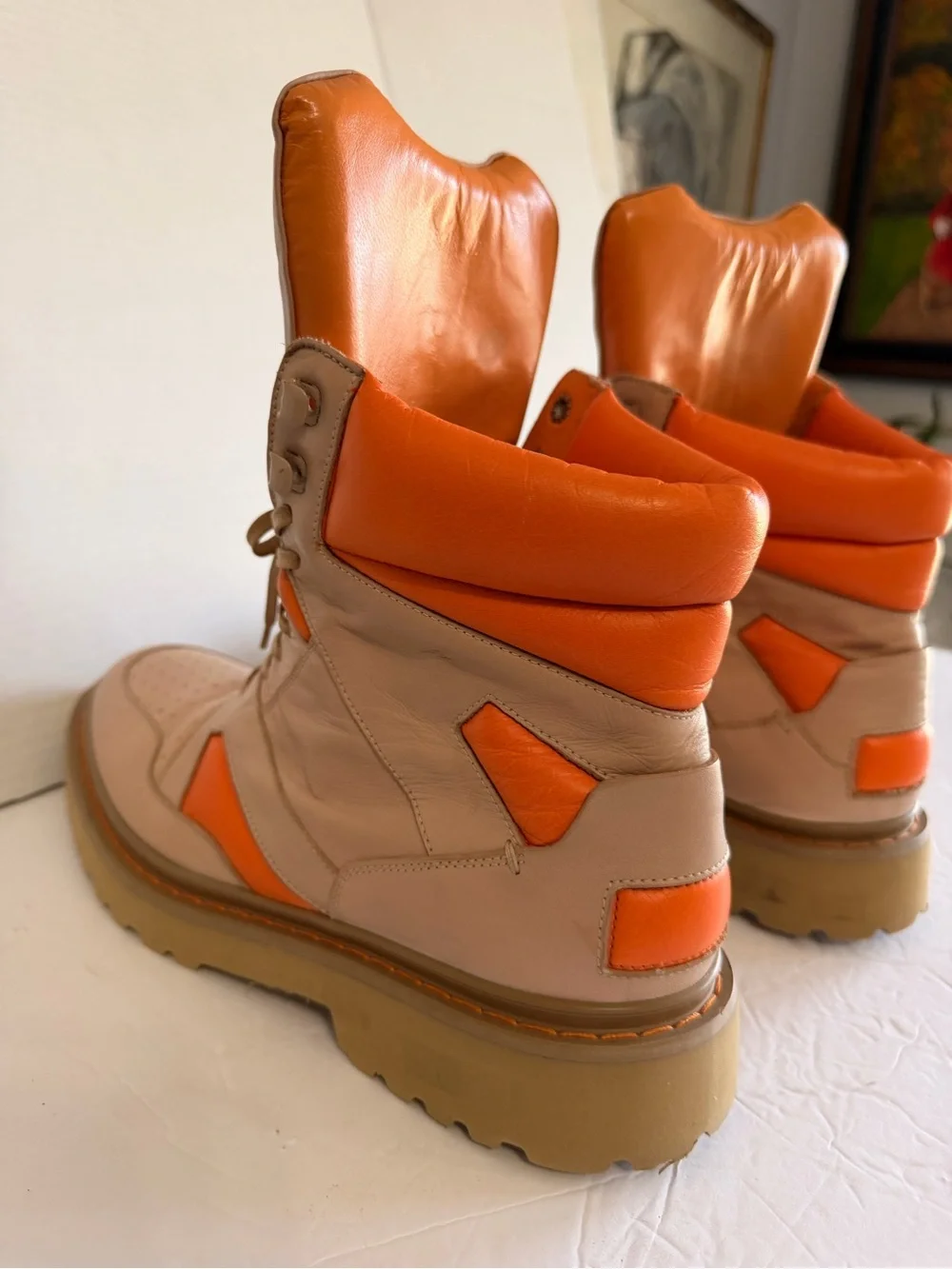 Calvin Klein Collection Beige and Orange Leather High-Top Boots